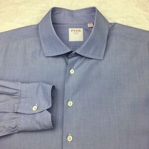 PINK Dress Shirt Mens 17.5 (44) Periwinkle Tailored Fit Long Sleeves
